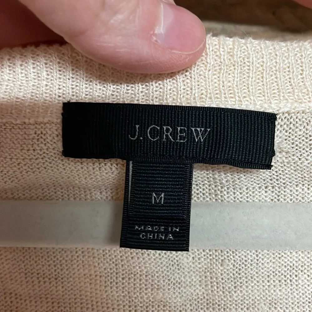 J.Crew Size Medium Cream Color Lightweight with Pom-Pom Hem Crewneck Sweater